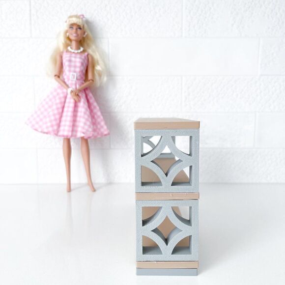 Miniature Barbie Integrity Doll Bookshelf - Mid-Century Modern Breeze Blocks 1:6 - Picture 2 of 4
